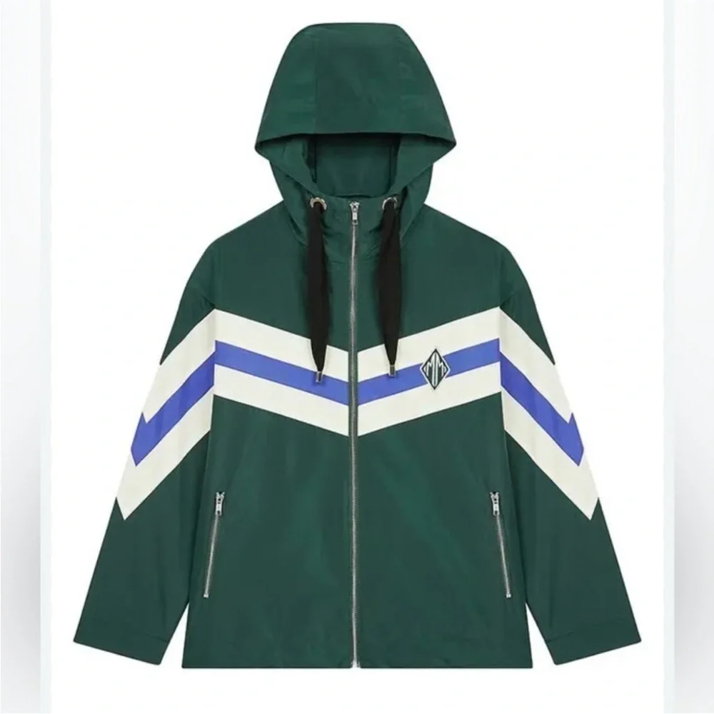 Maje Jacket Baneli Windbreaker Striped in Green